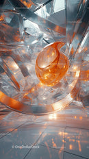 Abstract Orange Glass Sculpture with Metal Elements in Modern Interior