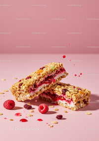 Berry filled granola bars with fresh raspberries