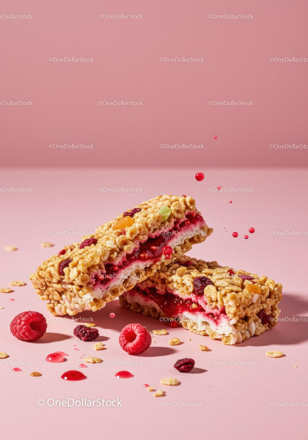 Berry filled granola bars with fresh raspberries