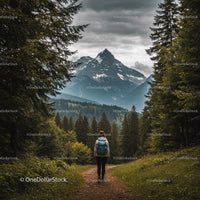 Majestic Snow-Capped Mountain Peak Surrounded by Green Forest in Scenic Wilderness