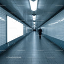 Minimalist Subway Tunnel with Tiled Walls and Modern Lighting