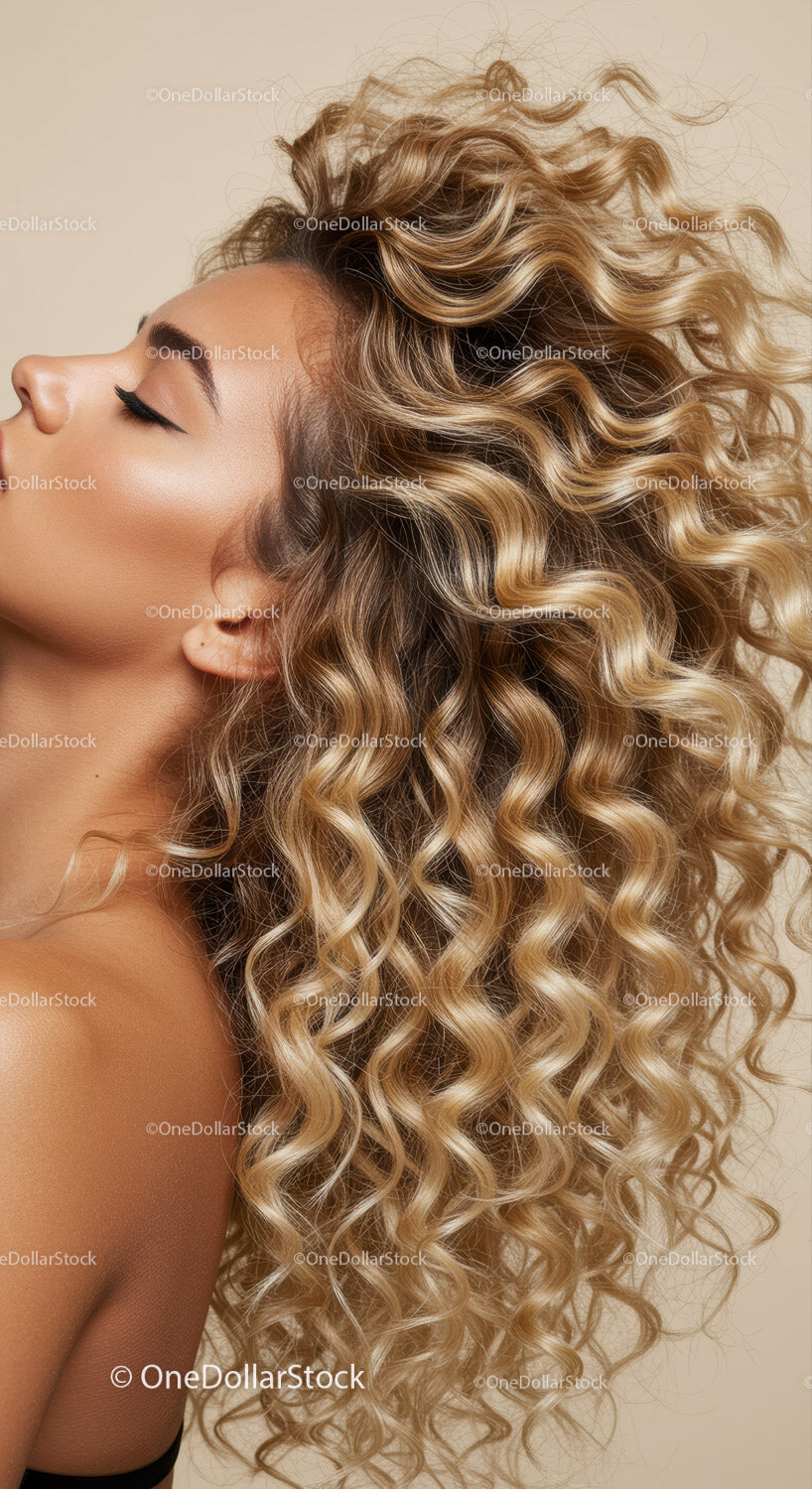 Profile of Woman with Voluminous Curly Blonde Hair
