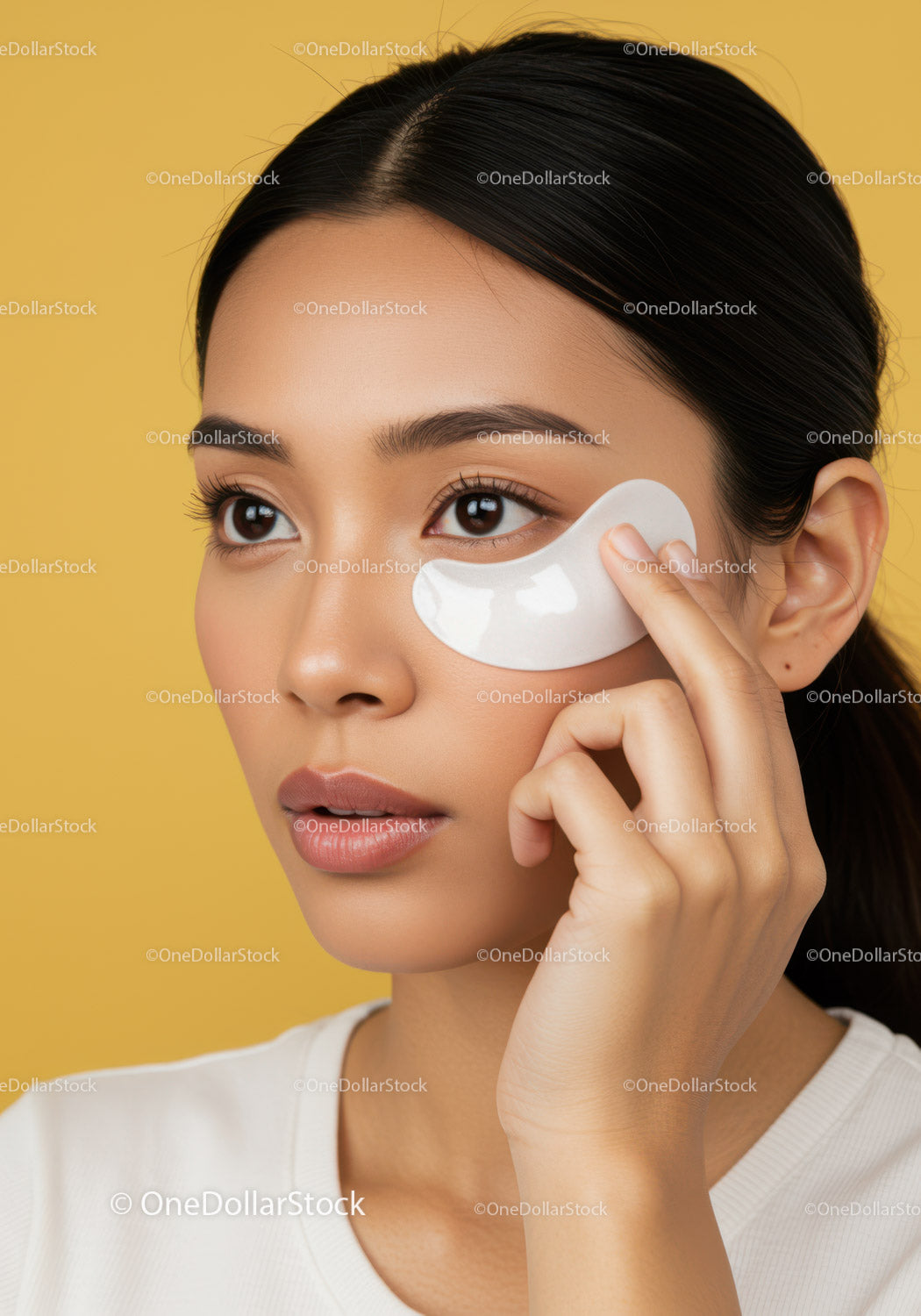 Woman Applying Under-Eye Patches for Skincare Beauty Treatment