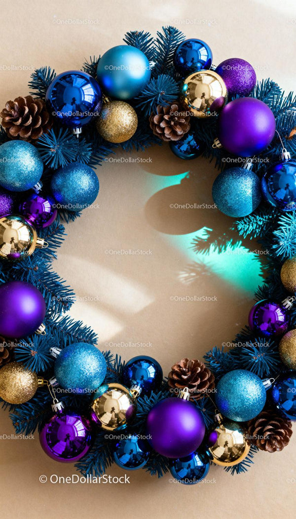 Festive Christmas wreath with vibrant colorful ornaments