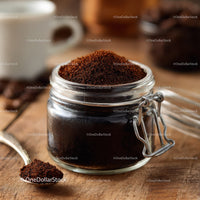 Glass Jar Filled with Fine Ground Coffee and Coffee Beans