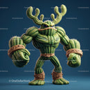 Vibrant Green Anthropomorphic Cactus Character with Muscular Build