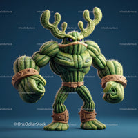 Vibrant Green Anthropomorphic Cactus Character with Muscular Build
