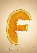 Fresh Orange Slice Shaped Like Euro Symbol with Droplets
