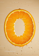 Juicy orange slice with water droplets closeup