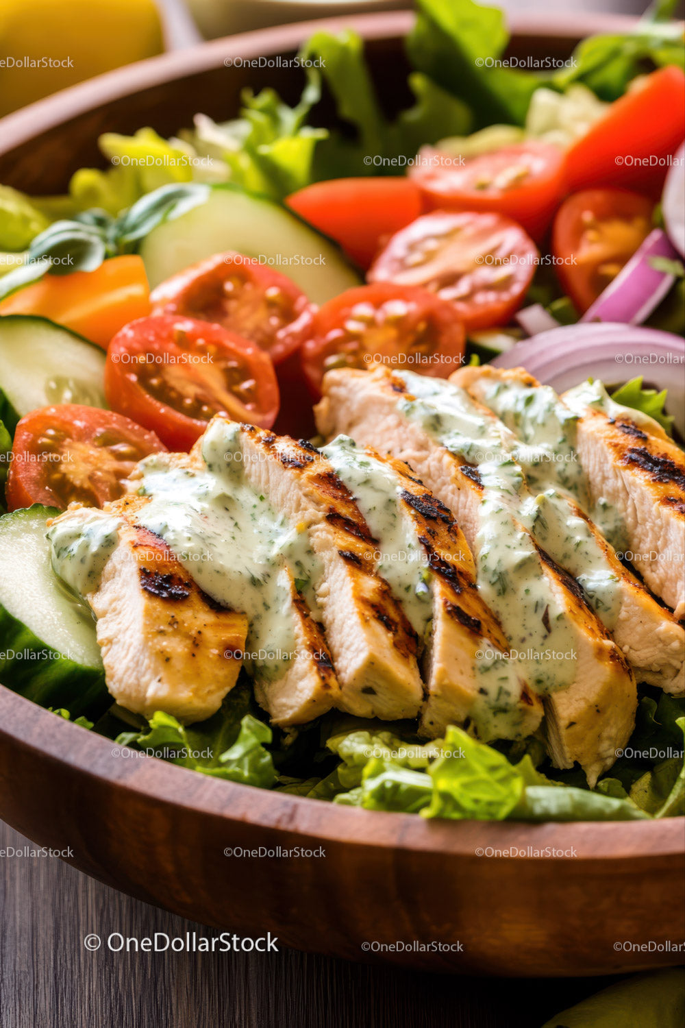Grilled Chicken Salad with Fresh Vegetables and Herb Dressing