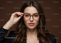 Fashionable Woman Wearing Glasses with Brown Hair Portrait