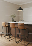 Contemporary Kitchen with Wooden Bar Stools and Minimalist Decor