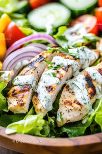 Grilled Chicken Salad with Fresh Vegetables and Herb Dressing