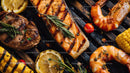 Grilled Salmon with Shrimp Cherry Tomatoes Lemon and Corn