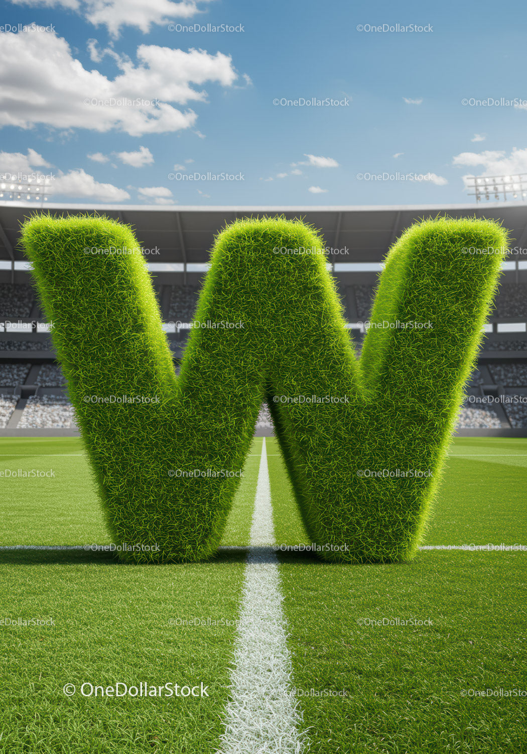 Green Grass Letter W on Football Field