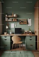 Minimalist Home Office with Green and Wooden Elements for Productivity