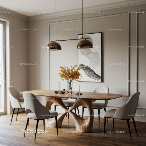 Modern Dining Room with Wooden Table and Stylish Chairs