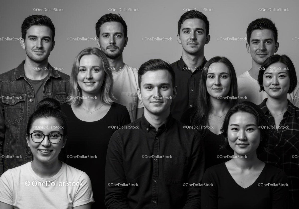 Diverse young adults posed together in studio portrait