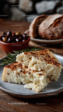 Blue Cheese and Rustic Bread on Decorative Plate in Food Setting