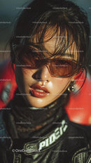 Confident Female Rider in Sunglasses with Motorcycle Gear