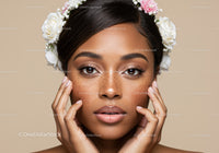 Portrait of a Young Woman with Freckled Skin Wearing Floral Headband