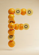 Creative letter F constructed from oranges and kiwifruit slices
