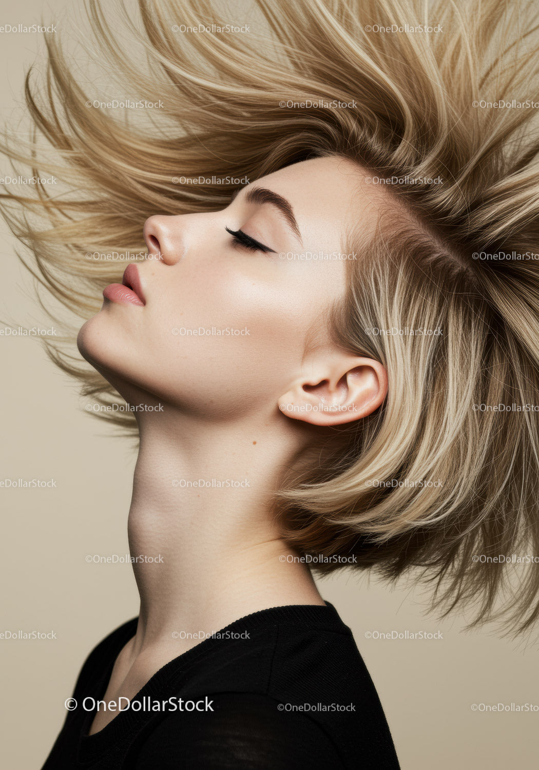 Young woman with flowing blonde hair in profile