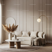 Cozy beige living room with modern curved sofa and decor