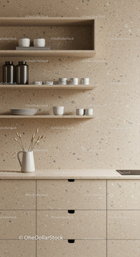 Modern Minimalist Kitchen Shelves with Ceramic and Glass Decor