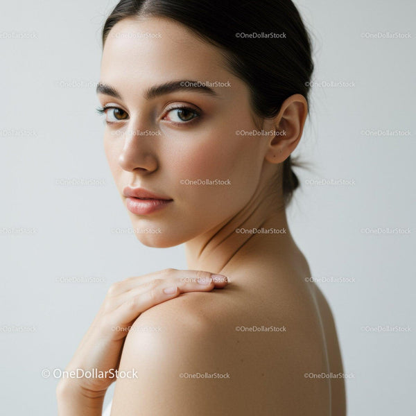 Portret Eleganckiej Kobiety z Nieskazitelną Skórą i Naturalnym Makijażem