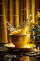 Vibrant Yellow Coffee Cup with Splash in a Stylish Morning Scene
