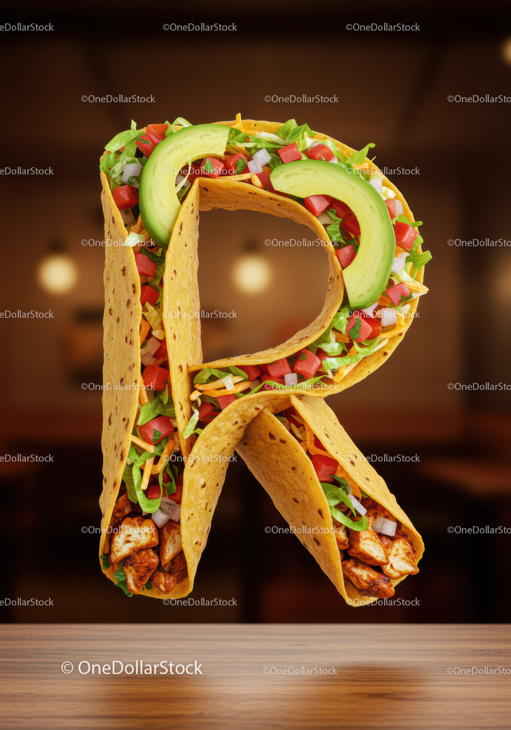 Letter R Shaped Taco with Fresh Ingredients