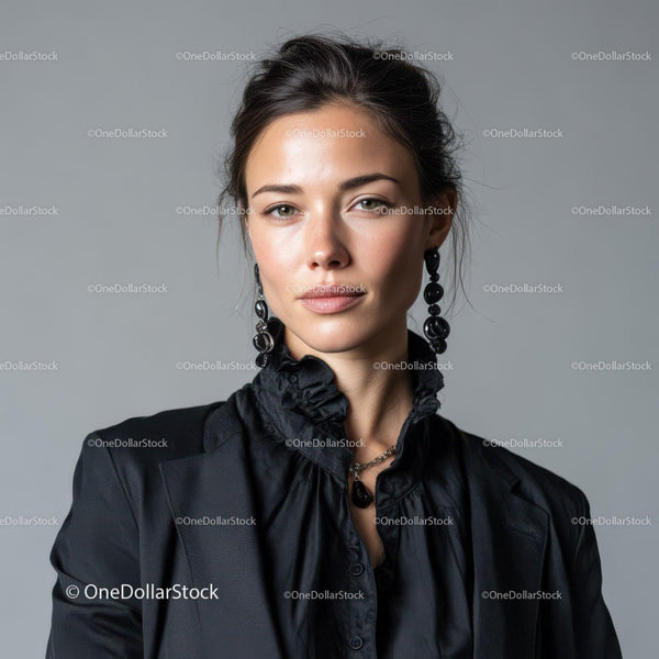 Elegant Woman with Black Jewelry and Stylish Outfit