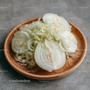 Fresh White Onion Slices in Wooden Bowl for Cooking and Food Preparation