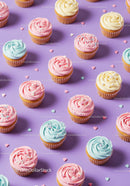 Assorted pastel cupcakes with heart-shaped sprinkles