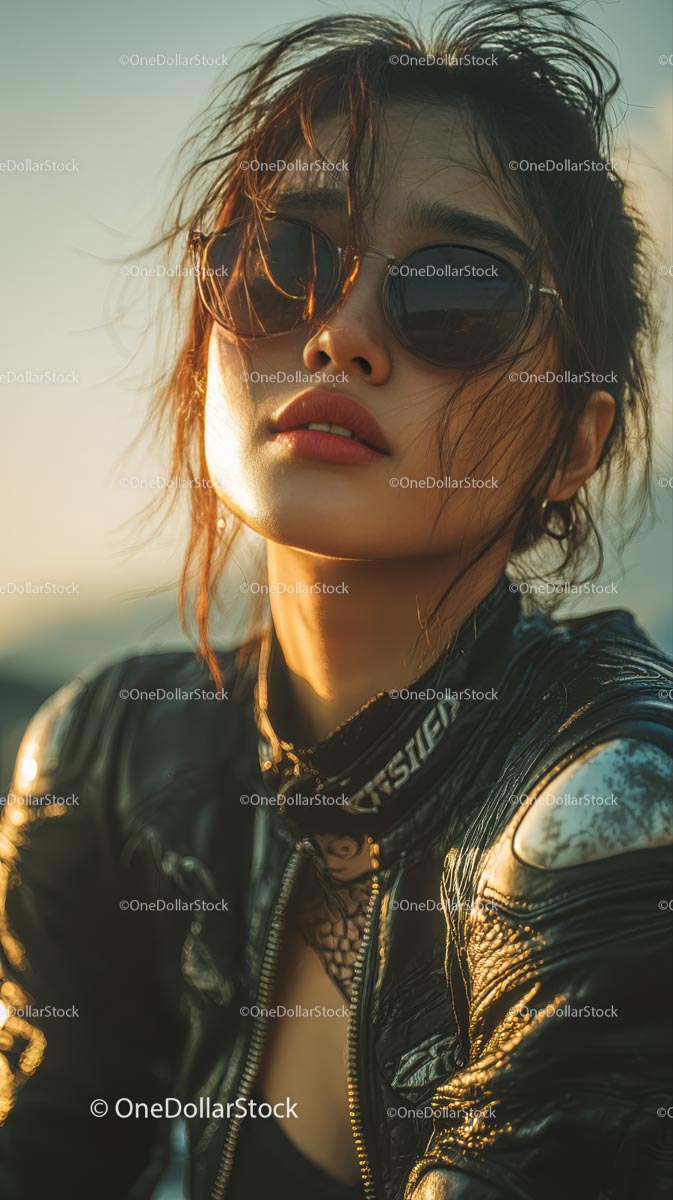 Stylish Woman in Sunglasses Against a Sunlit Background