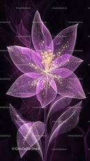Glowing Neon Flower with Radiant Pink Petals and Delicate Leaves