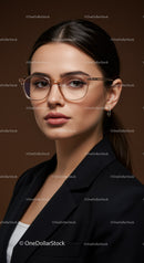 Elegant Woman in Stylish Glasses Wearing Black Blazer for Professional Portrait