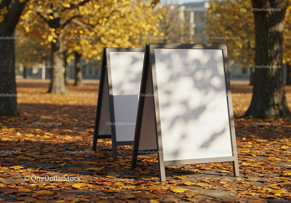 Puste Zewnętrzne Tablice Reklamowe na Jesiennej Ścieżce w Parku