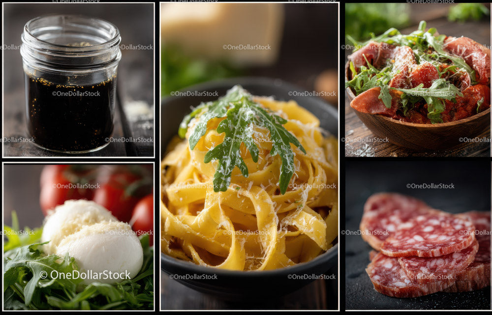Fresh Pasta with Tomato Basil Salad and Cured Salami Selection