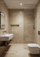 Modern Beige Tiled Bathroom with Walk-In Shower and Wall Niche