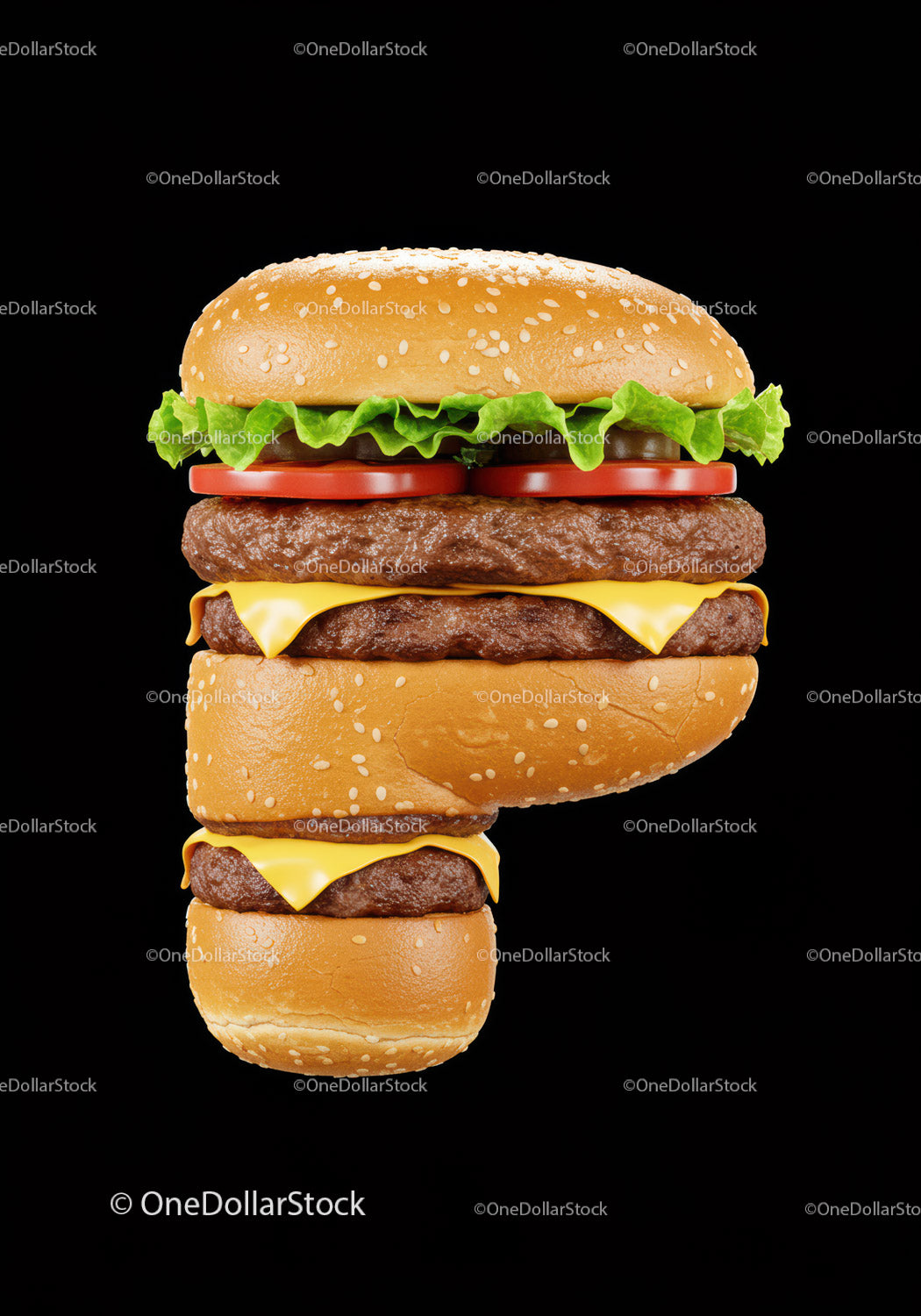 Whimsical cheeseburger shaped like a handgun on black