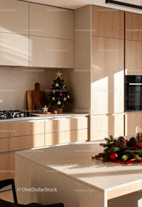 Cozy Modern Kitchen with Festive Christmas Decorations
