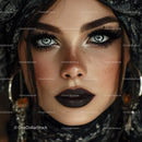 Close-up of Woman with Smoky Eyes and Black Lips in Artistic Makeup