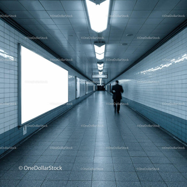 Modern Subway Tunnel with Fluorescent Lighting and Tiled Walls JPG Mockup Image