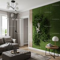 Modern Living Room with Green Accent Wall and Indoor Plant