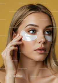 Young Woman Applying Under Eye Patches for Brightening Skincare