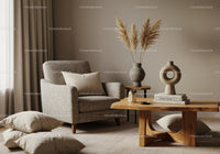 Cozy living room corner with modern armchair and wooden table