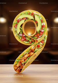 Taco shaped as number nine with fresh ingredients