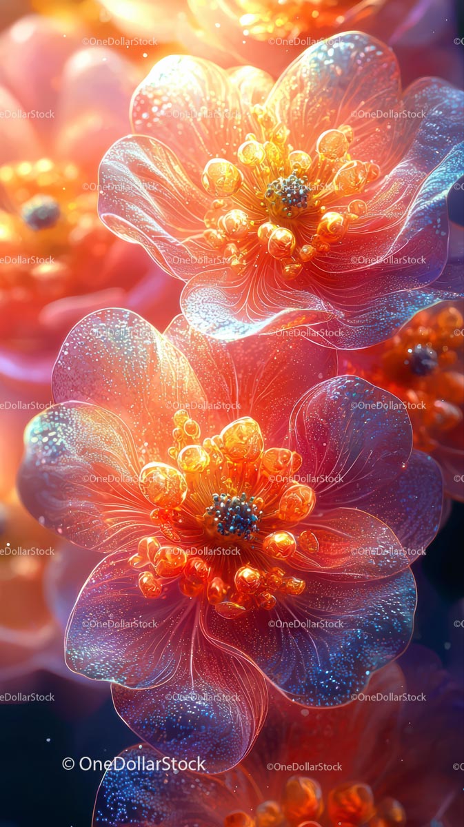 Abstract Luminous Flower with Sparkling Petals in Vivid Colors